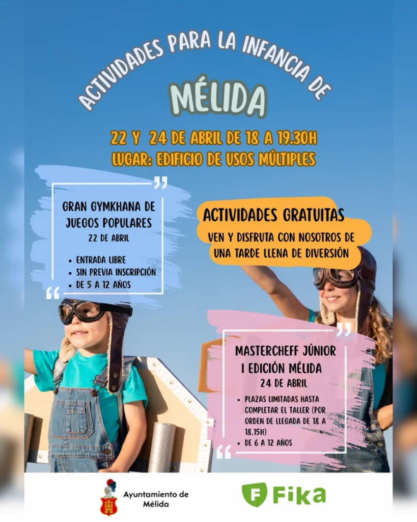 Talleres infantiles en Mélida por Semana de Pascua: Ginkana y Masterchef del 22 al 24 de abril. ¡Diversión, juego y plazas limitadas!