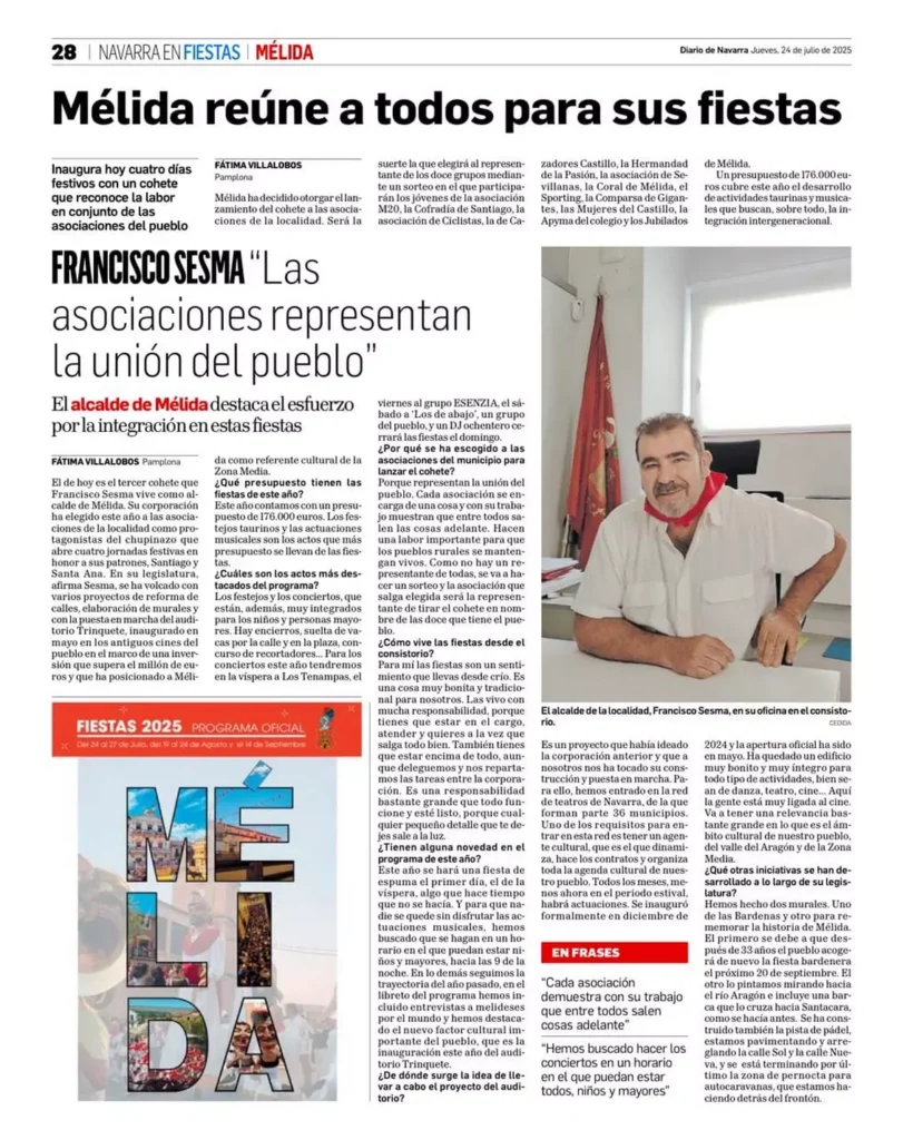 El alcalde Francisco Sesma destaca la labor de las asociaciones locales, protagonistas de unas fiestas que reúnen a todo el pueblo.