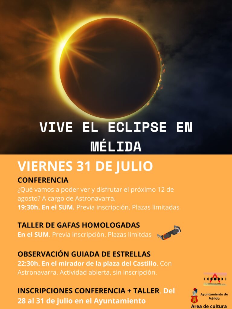 El Área de Cultura del Ayuntamiento de Mélida, junto con Astronavarra, organiza una jornada formativa y lúdica para preparar la observación.